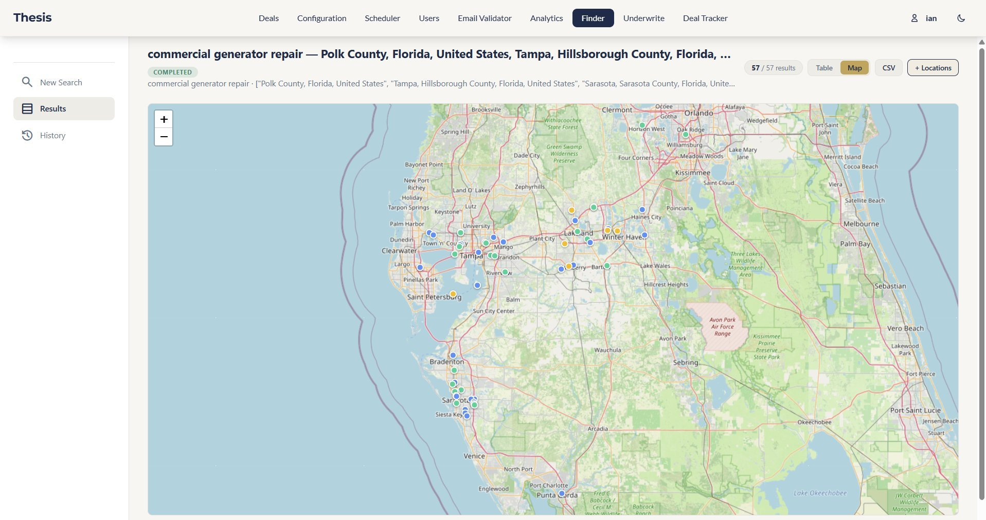 The Thesis Finder mapping target companies by geography